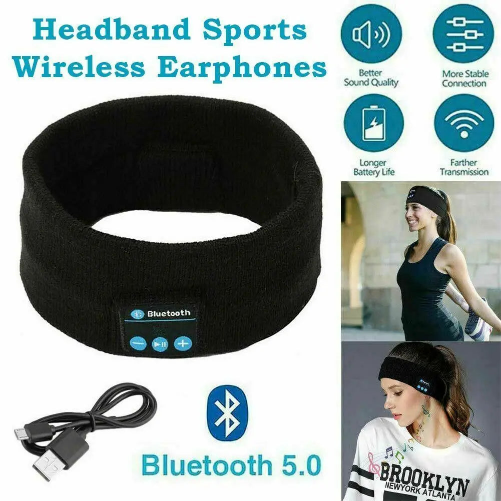 Banda Deportiva Bluetooth 5.0 con Audífonos Integrados para Dormir, Hacer Deporte y Escuchar Música