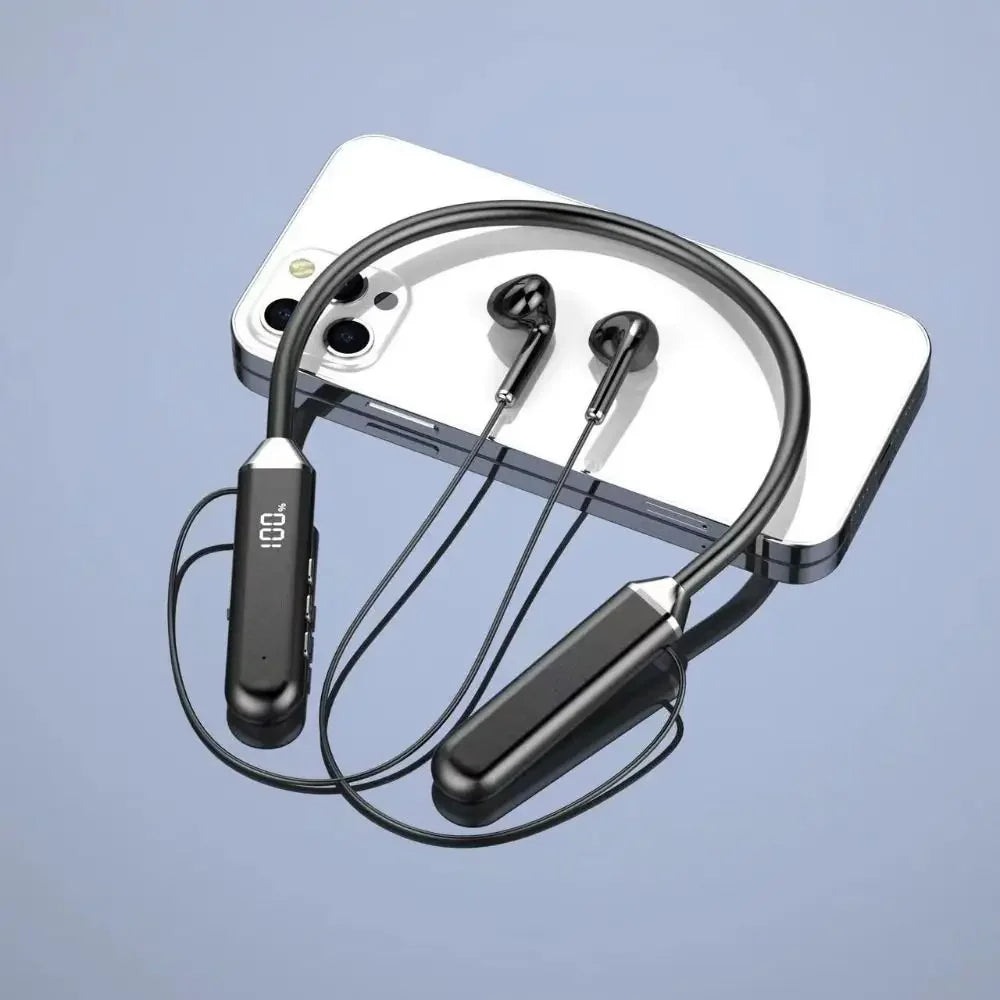 Auriculares Deportivos Inalámbricos Tipo Neckband Bluetooth con Sonido Estéreo y Pantalla LED de Batería