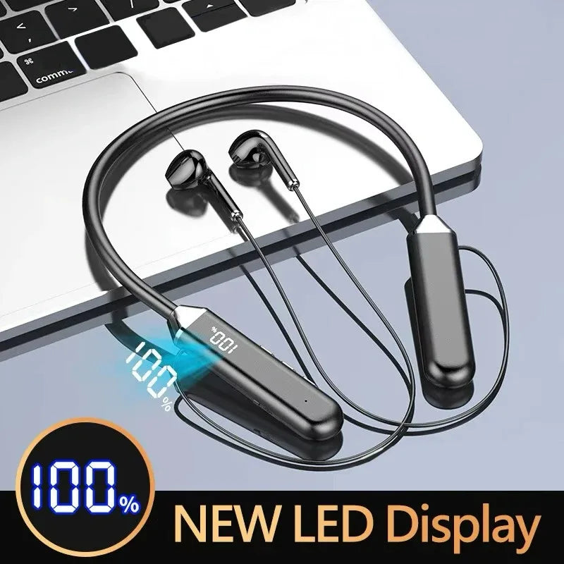 Auriculares Deportivos Inalámbricos Tipo Neckband Bluetooth con Sonido Estéreo y Pantalla LED de Batería