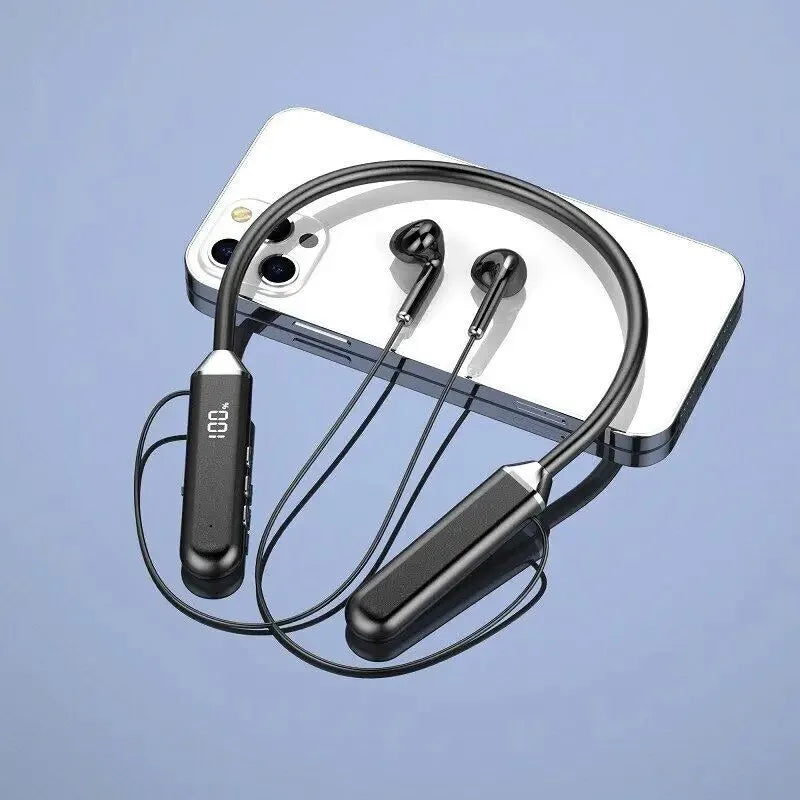 Auriculares Deportivos Inalámbricos Tipo Neckband Bluetooth con Sonido Estéreo y Pantalla LED de Batería