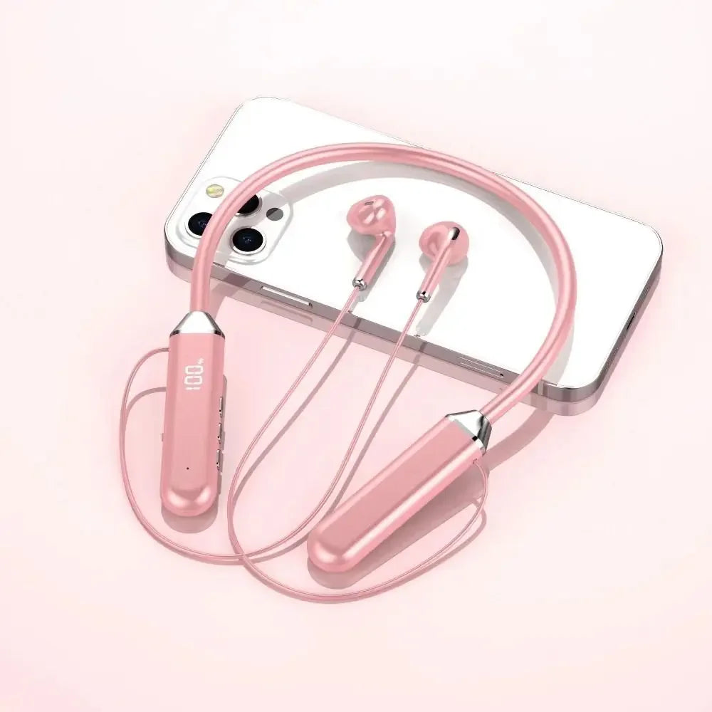 Auriculares Deportivos Inalámbricos Tipo Neckband Bluetooth con Sonido Estéreo y Pantalla LED de Batería