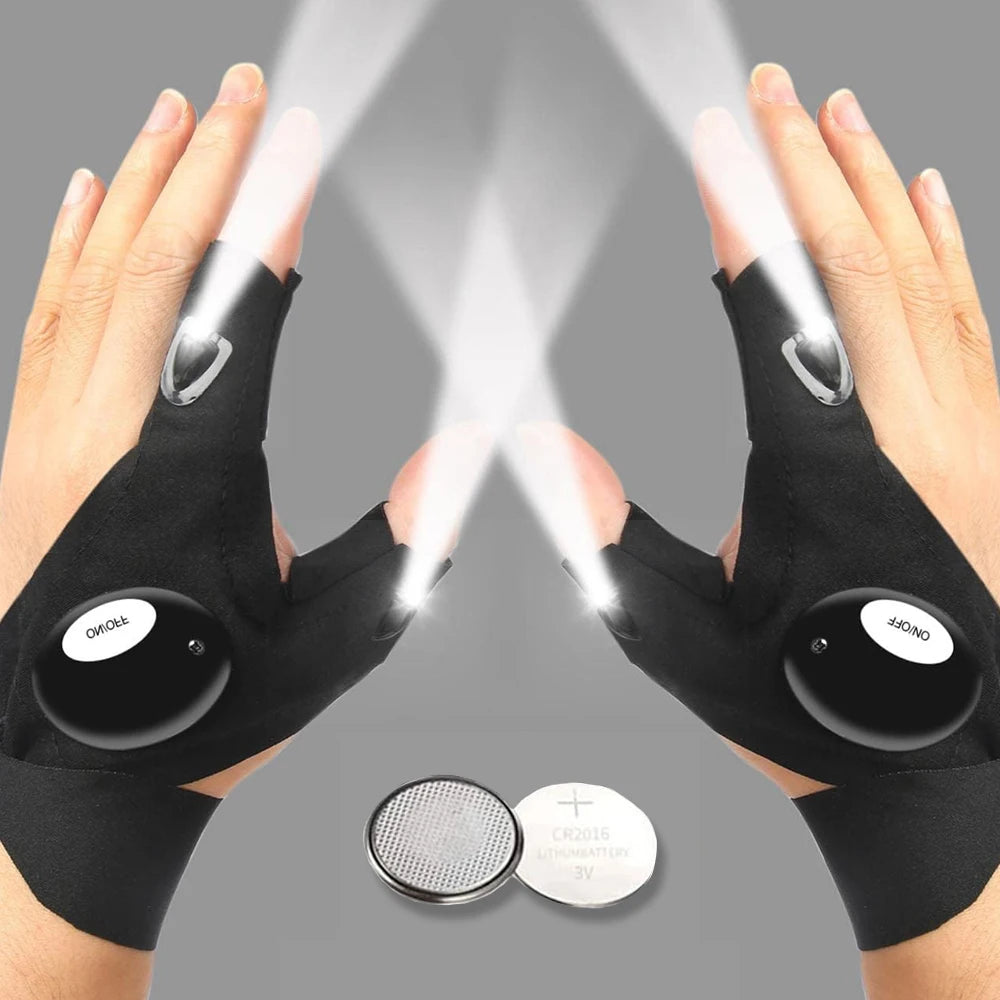 Guante de medio dedo LED para hombre y mujer, resistente al agua, para exteriores, pesca nocturna, cebo, ciclismo, correr, linterna, guantes sin dedos duraderos