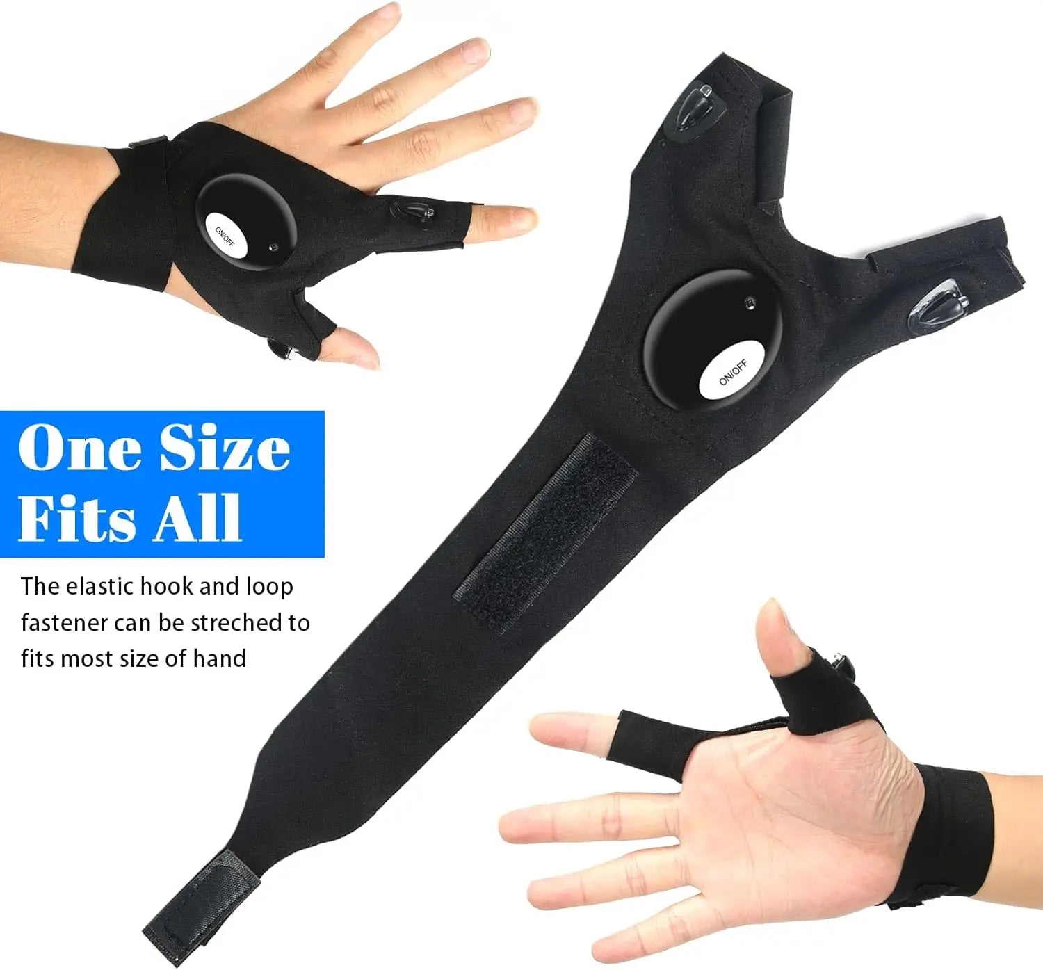 Guante de medio dedo LED para hombre y mujer, resistente al agua, para exteriores, pesca nocturna, cebo, ciclismo, correr, linterna, guantes sin dedos duraderos