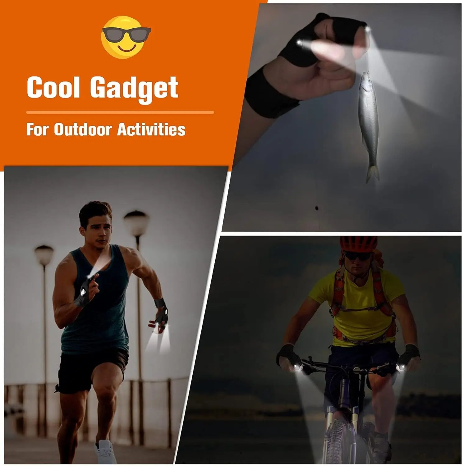 Guante de medio dedo LED para hombre y mujer, resistente al agua, para exteriores, pesca nocturna, cebo, ciclismo, correr, linterna, guantes sin dedos duraderos