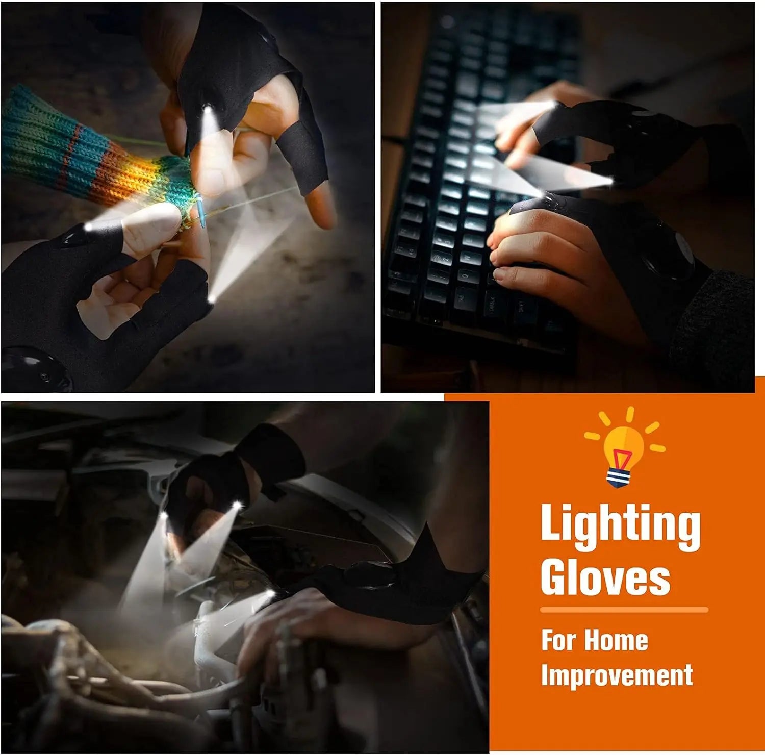 Guante de medio dedo LED para hombre y mujer, resistente al agua, para exteriores, pesca nocturna, cebo, ciclismo, correr, linterna, guantes sin dedos duraderos